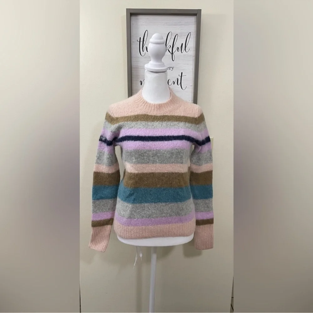 J Crew Point Sur Alpaca Wool Sweater Pink Rainbow Striped Crew Neck Soft Small